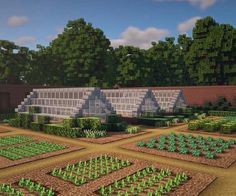 Minecraft Houses With Farm, Survival World Builds, Minecraft Outdoor Wall Designs, Cool Minecraft Farms, Large Minecraft Farm, Minecraft Farm Cottage, Mine Craft Farm, Minecraft City Planning, Minecraft Courtyard Garden