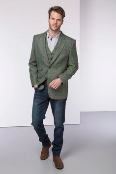 Men's Tweed Blazer UK | Wool Tweed Tailored Blazer | Rydale British Country Style, Navy Interior, British Country, Tailored Blazer, Mens Green, Slim Fit Men