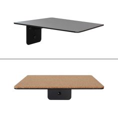 two different angles of a table with cork on the top and bottom, one is black