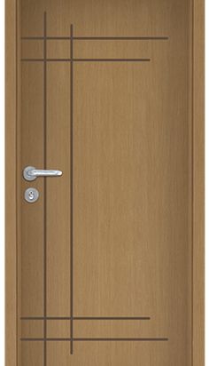 a wooden door with metal handles and bars on the front, viewed from the side