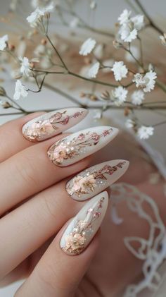 Spring Nails 2024 Trends Almond Simple, Fairytale Nails, Floral Spring Nails, Delicate Nail Art, Normal Nails, Nail Art Mariage, 3d Nail Art Designs, Thanksgiving Nail Designs, Nails Inspired