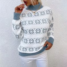 SPECIFICATIONS Style: Loose Size: S,M,L Style2: Pullover Pattern Type: High temperature stereotypes Pattern: Flowers Sleeve Length: Long Sleeve Material: Lamb fur Style Type: Urban Leisure Sleeve Style: Regular Sleeve Women's Knitwear Urban Leisure Half Turtleneck Christmas Snowflake Sweater Top Thanksgiving Sweater, Snowflake Sweater, Elegant Sweater, Jumpsuit Outfit, Estilo Chic, Sleeves Clothing, Loose Sweater, Mock Neck Sweater, Sweater Pattern