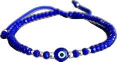 Blue Beaded Bracelets With Evil Eye, Adjustable Blue Evil Eye Bracelet Hand-strung, Adjustable Blue Hand-strung Evil Eye Bracelet, Blue Evil Eye Friendship Bracelets With Round Beads, Adjustable Blue Friendship Bracelets With Evil Eye, Blue Adjustable Evil Eye Bracelet, Adjustable Blue Evil Eye Bracelet, Adjustable Blue Evil Eye Bracelet For Spiritual Purposes, Adjustable Blue Spiritual Evil Eye Bracelet