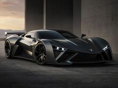 a black sports car parked in an empty parking lot