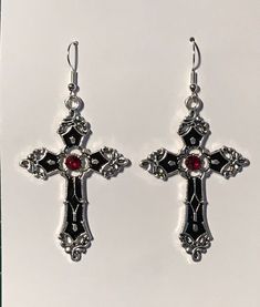 Large Cross Earrings Tibetan Silver With Black Enamel Inlay - Etsy Gothic Cross Jewelry, Cross Jewelry Goth, Gothic Metal Cross Jewelry, Black Metal Cross Earrings, Black Cross Earrings, Grunge Cross Earrings, Goth Cross Earrings, Goth Cross, Goth Vampire