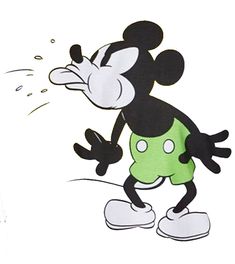 a drawing of mickey mouse in green shorts