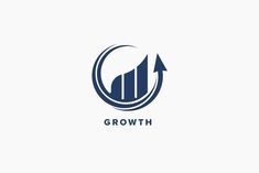 the growth logo with an arrow pointing up to it's right side, on a white background