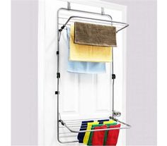 an over the door towel rack holds four towels