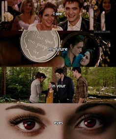 the twilight saga is shown in two different pictures, one with red eyes and one with brown