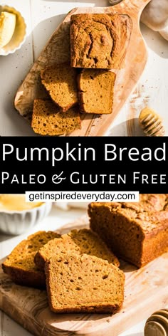 pumpkin bread sliced and sitting on a cutting board