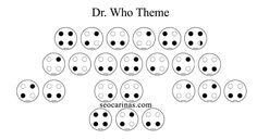 a group of black and white dots with the words dr who theme on them in front of