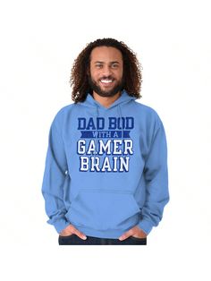 Fathers Day Dad Bod Video Gamer Brain Hoodie Hooded Sweatshirt Men Carolina Blue Casual  Long Sleeve Fabric Graphic,Letter  Medium Stretch Spring/Summer/Fall Men Clothing, size features are:Bust: ,Length: ,Sleeve Length: Father's Day Casual Graphic Sweatshirt, Casual Graphic Print Sweatshirt For Father's Day, Hooded Sweatshirt Men, Dad Bod, Video Gamer, Carolina Blue, Men Clothing, Autumn Summer, Summer Fall