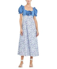 English Factory Women's Denim-Trim Maxi Dress - Macy's Blue Denim Short Sleeve Midi Dress, Chic Blue Denim Dress For Casual Wear, Chic Blue Denim Dress For Casual Days, Elegant Blue Denim Midi Dress, Elegant Midi Length Blue Denim Dress, Elegant Blue Denim Dress For Day Out, Elegant Blue Midi Denim Dress, Blue Cotton Denim Midi Dress, Blue Denim Short Sleeve Dress