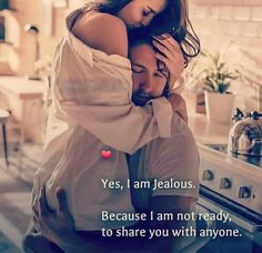 two people hugging each other in front of an oven with the caption yes, i am jellous because i am not ready to share you with anyone