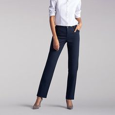 Women's straight-leg pants have long been a staple in workplace wardrobes but now, they're fast becoming a mainstay of women's everyday style. With a thoughtful redesign that encompasses both style and comfort, Lee straight-leg pants are now better than ever. These Lee relaxed fit pants come in a variety of colors and prints while accommodating a broad size range. And best of all, they can be dressed up or dressed down for almost any occasion. Pair these Lee women's pants with a classic button-d Comfortable Dress Pants, Womens Straight Leg Pants, Imperial Blue, Sleek Dress, Straight Leg Pant, Pants Women Fashion, Tall Pants, Nike Vintage, Work Pants