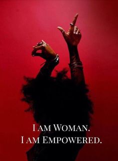 a woman with her hand up and the words i am woman, i am emo powered