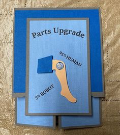 two pieces of blue paper with the words parts upgrade on them