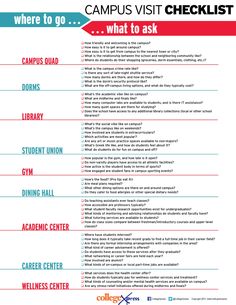 the campus visit checklist is shown in red and blue