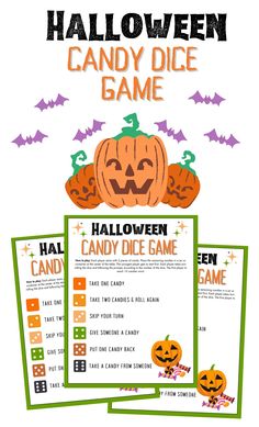 halloween candy dice game with pumpkins and bats