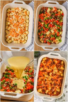 four images showing the steps to make vegetable casserole