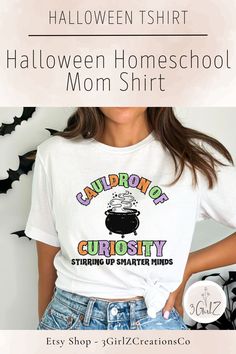 Cute spooky Halloween homeschool shirt, Halloween cauldron shirt, or homeschool Mom tshirt! This spooky Mama homeschool shirt, Halloween teacher shirt, or Halloween gift for Mom, is a classic unisex jersey short sleeve tee that fits like a well-loved favorite. These homeschooling Mom shirts are soft cotton with a quality, cute print. They have-ribbed knit collars to bolster shaping. Cute spooky season shirts that make perfect homeschool gift, or teacher Mom gift! Teacher Mom, Trendy Shirts, Homeschool Mom, Mama Shirt, Teacher Shirts