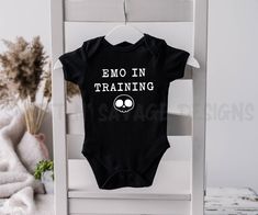 Emo baby onesies®, Emo in training onesie®, Baby shower gifts, Gender neutral onsie®, black infant bodysuits, Minimalist clothes, Goth baby Emo Baby Clothes, Emo Baby Shower Ideas, Goth Baby Shower Ideas, Goth Baby Clothes, Nerdy Baby, Minimalist Clothes, Gothic Baby, Goth Baby, Rainbow Baby Shower