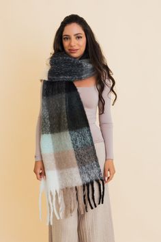 Wrap yourself in effortless coziness with the Cozy Breeze Oversized Fringe Scarf! A fall and winter must-have, this scarf features a timeless plaid pattern in soft, dreamy hues that bring both warmth and style to chilly days. Its oversized fit delivers all the snug feels, while the playful fringe adds just the right touch of flair. Whether you're sipping a pumpkin spice latte or strolling through a winter wonderland, this classic plaid scarf will keep you chic and cozy all season long! #lovemyle Scarf Cardigan, Trendy Fringe, Fall Winter Essentials, Chic Scarves, Winter Must Haves, Cozy Scarf, Fall Scarves, Oversized Scarf, Fringe Scarf