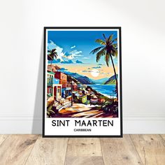 a poster with the name sint maarten on it in front of a white wall