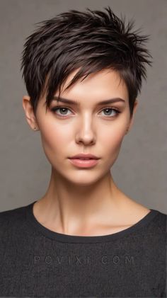 36 Trending Short Haircut Ideas for Women in 2024 Featuring Bob Styles and Curly Looks Short Haircuts Thick Straight Hair, Pixie Haircut For Brunettes, Short Haircuts Middle Part, Boyish Pixie Haircut, Woman Short Hairstyles, Short Pixie Hair Styles, Fall 2024 Hair Trends Short, Styling Very Short Hair, Very Short Pixie