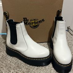 White Platform Boots Size 6 In Brand New Condition Worn Once White Casual Chelsea Boots With Round Toe, Casual White Chelsea Boots With Round Toe, Casual White Round Toe Chelsea Boots, White Ankle-high Boots With Rubber Sole, White Boots With Lug Sole And Round Toe, White Ankle-high Boots With Cushioned Footbed, White Chelsea Boots With Round Toe For Fall, White Leather Ankle-high Chelsea Boots, White Round Toe Chelsea Boots For Fall