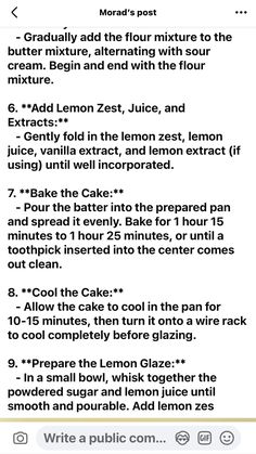 the recipe for lemon cake is shown in this screenshote, with instructions to make it