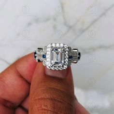 Vera Wang Love Collection 1.80ct White Emerald CZ With Blue Diamond Halo Wedding Engagement Ring in 14k Gold Finish 925 Sterling Silver Ring - Etsy Wedding Engagement Ring, Diamond Halo, Blue Diamond, Vera Wang, Halo Diamond, Emerald Cut, Solid 925 Sterling Silver, 925 Sterling Silver Ring, Gold Finish