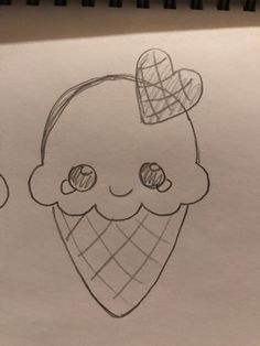 a drawing of an ice cream cone with two faces