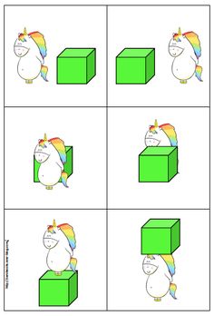 four squares with unicorns on them, one is green and the other is white