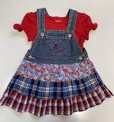 Oshkosh Vestbak 4th of July Dress Overalls Top Set Colors: Red/ White/ Blue  Size: 24 Months Brand new without tag Casual Blue Dress For 4th Of July, Blue Patriotic Spring Dress, Blue Patriotic Cotton Dress, Patriotic Blue Cotton Dress, Blue Cotton Patriotic Dress, Dress Overalls, 4th Of July Dresses, Overall Dress, Baby & Toddler Clothing