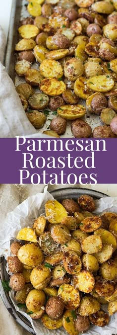 roasted potatoes with parmesan on top and roasting in the oven for an easy side dish