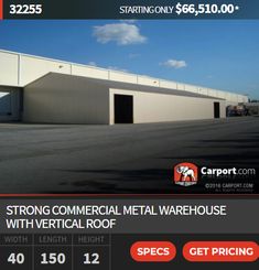 an advertisement for a commercial metal warehouse