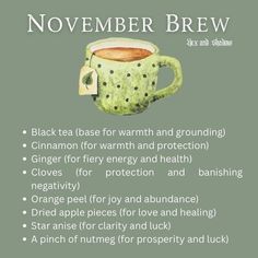 Fall Herbal Tea Recipes, Herbal Tea Recipes, Pagan Calendar, Moon Tea, Kitchen Witch Recipes