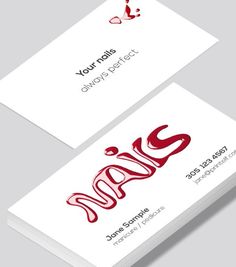 two business cards with red and white designs on them, one has the word nads written