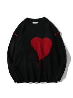 Colorblock Heart Oversized Unisex Knit Sweater – AnotherChill Couples Sweaters, Pull Oversize, Embroidery Sweater, Streetwear Mode, Unique Sweaters, Heart Sweater, Embroidered Sweater, Pastel Goth, Ugly Sweater