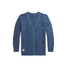 This V-neck cardigan is made with ultrasoft combed cotton that’s knit in a variety of textural patterns. A nautical-inspired label accents the pocket. Casual Cotton Cardigan By Ralph Lauren, Casual Ralph Lauren Winter Cardigan, Casual Cotton Ralph Lauren Cardigan, Light Blue V-neck Cardigan For Winter, Ralph Lauren Long Sleeve Cotton Cardigan, Blue V-neck Cardigan, Light Blue Cotton V-neck Sweater, Blue V-neck Cardigan For Daywear, Blue Stretch V-neck Cardigan