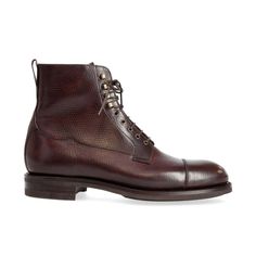 DRESS BOOTS IN BURGUNDY SHELL CORDOVAN HATCH GRAIN Brown Boots With Reinforced Toe For Formal Occasions, Brown Formal Boots With Reinforced Toe, Formal Brown Boots With Reinforced Toe, Cap Toe Work Boots With Reinforced Heel, Rugged Cap Toe Boots With Reinforced Heel, Fitted Brown Goodyear Welted Work Boots, Luxury Lace-up Boots With Goodyear Welted Construction, Brown Goodyear Welted Fitted Work Boots, Luxury Lace-up Boots With Goodyear Welted Sole