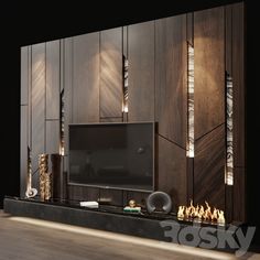 a living room with wood paneling and a flat screen tv mounted on the wall