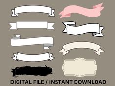 various ribbons and banners with the text digital file / instant files available for use in any type of design