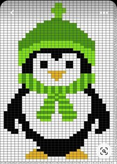 a penguin with a green hat and scarf on it's head is shown in the cross stitch pattern