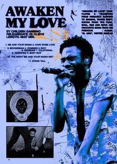 the poster for awake my love shows a man holding a microphone and singing into his mouth