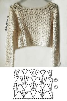 a crocheted sweater is shown with instructions to make it look like they are knitting