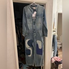 Questions? Leave A Comment Below! Blue Utility Jumpsuits And Rompers For Spring, Spring Patchwork Denim Jumpsuit, Utility Blue Denim Jumpsuit For Spring, Blue Utility Denim Jumpsuit For Spring, Blue Utility Overalls For Spring, Denim Utility Jumpsuit, Patched Denim, Urban Outfitters Romper, Utility Jumpsuit