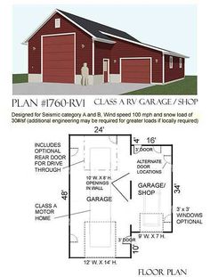 the floor plan for a garage with two car garages on each side and an attached garage