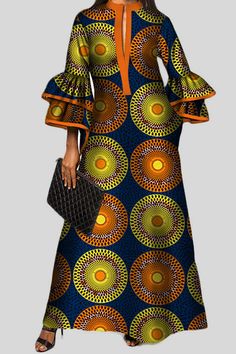 Mode Prints, Fresh Dress, Line Dresses, Marine Uniform, African Print Dress, Long Sleeve Casual Dress, A Line Dresses, Vestidos Vintage, Yellow Print